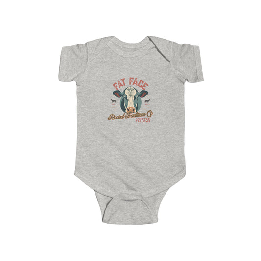 Cow Graphic Infant Bodysuit — "Fat Face" Vintage Tallow Baby Onesie