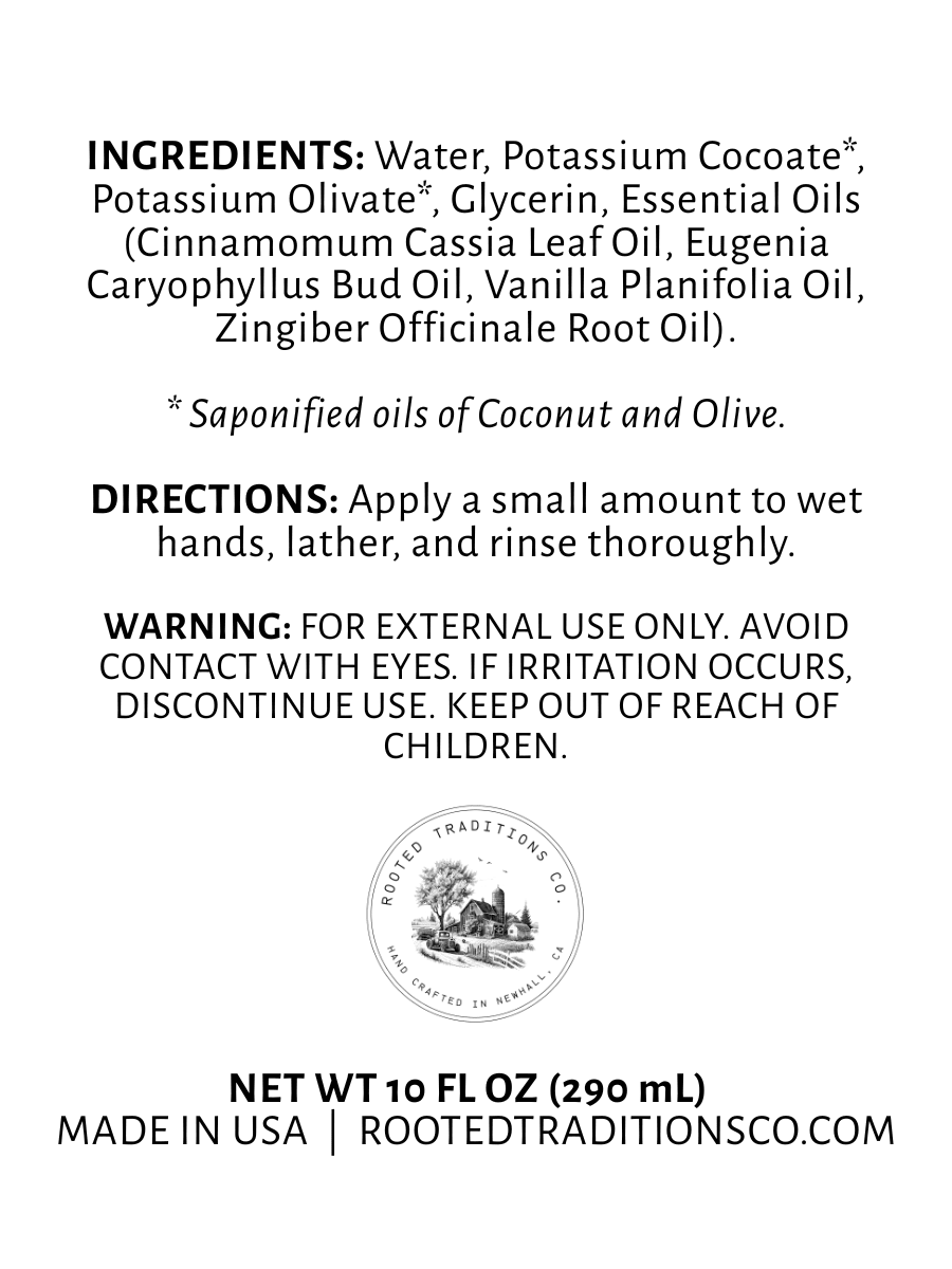 Clean. Warming Vanilla Handsoap - Rooted Traditions Co