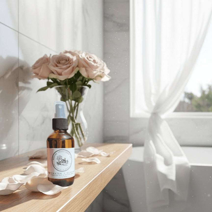 Rosewater + Glycerin Hydrating Mist & Setting Spray - Refresh. Hydrate. Glow. - Rooted Traditions Co