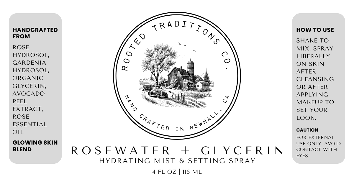 Rosewater + Glycerin Hydrating Mist & Setting Spray - Refresh. Hydrate. Glow. - Rooted Traditions Co