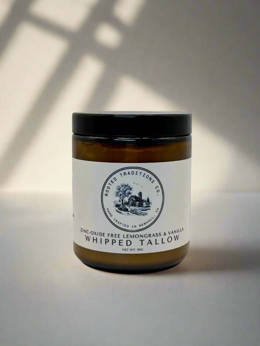 Zinc - Oxide Free Lemongrass and Vanilla Whipped Tallow - Rooted Traditions Co