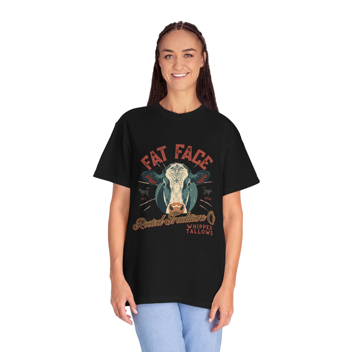 Cow Graphic T-Shirt — "Fat Face" Vintage Tallow Logo Tee