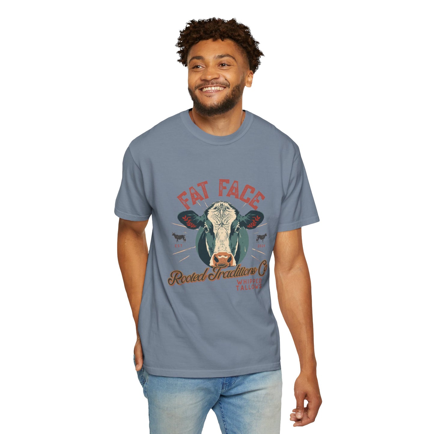 Cow Graphic T-Shirt — "Fat Face" Vintage Tallow Logo Tee