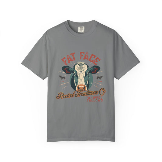 Cow Graphic T-Shirt — "Fat Face" Vintage Tallow Logo Tee