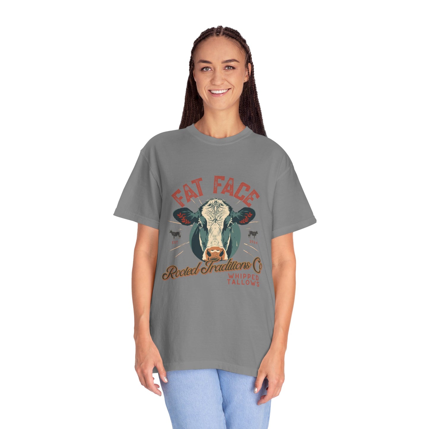 Cow Graphic T-Shirt — "Fat Face" Vintage Tallow Logo Tee
