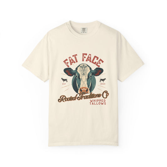 Cow Graphic T-Shirt — "Fat Face" Vintage Tallow Logo Tee - Rooted Traditions Co