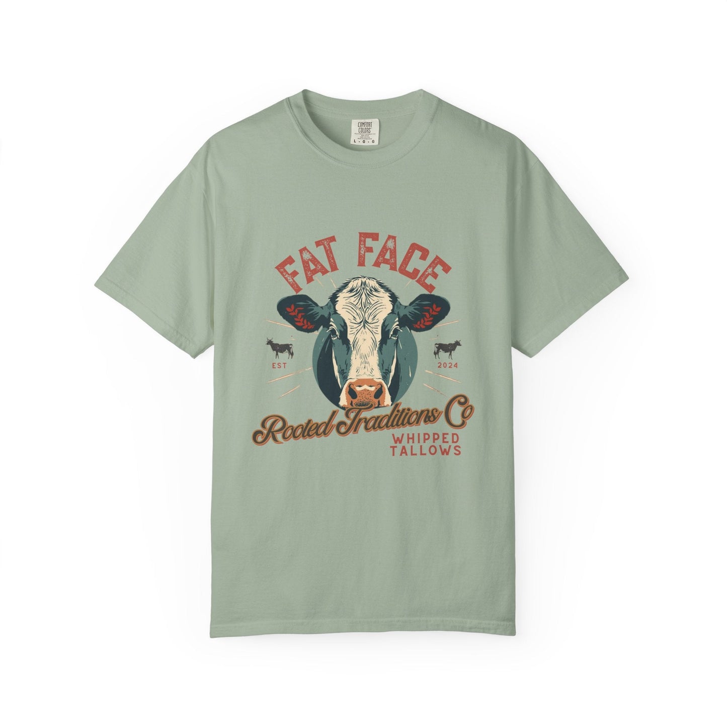 Cow Graphic T-Shirt — "Fat Face" Vintage Tallow Logo Tee - Rooted Traditions Co