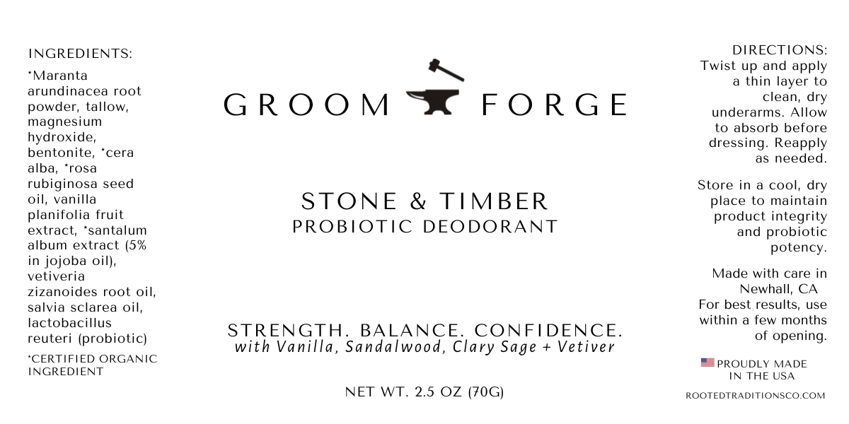 Groom + Forge: Stone & Timber Probiotic Deodorant - Rooted Traditions Co