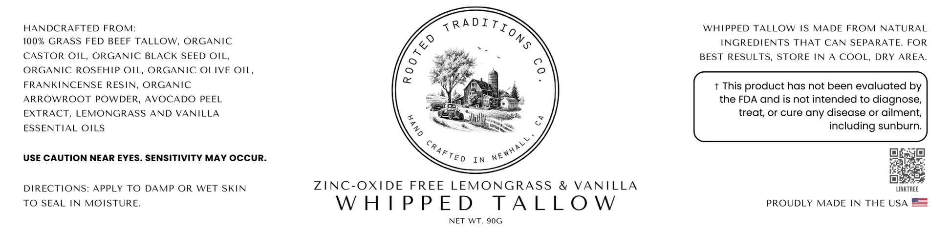 Zinc - Oxide Free Lemongrass and Vanilla Whipped Tallow - Rooted Traditions Co